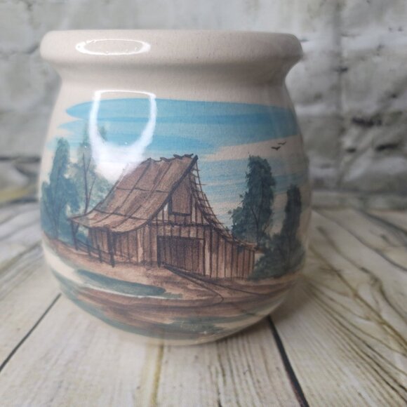 Paul Storie Pottery Pot Bowl Planter Colored Barn Scene Marshall Texas USA - Picture 1 of 7